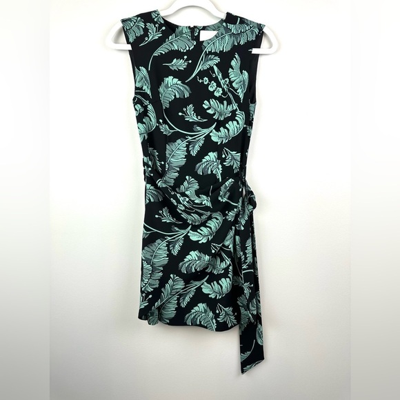 Cinq a Sept Bia Leaf Crewneck Tie-Side Palm-Print Mini Dress - Picture 1 of 10